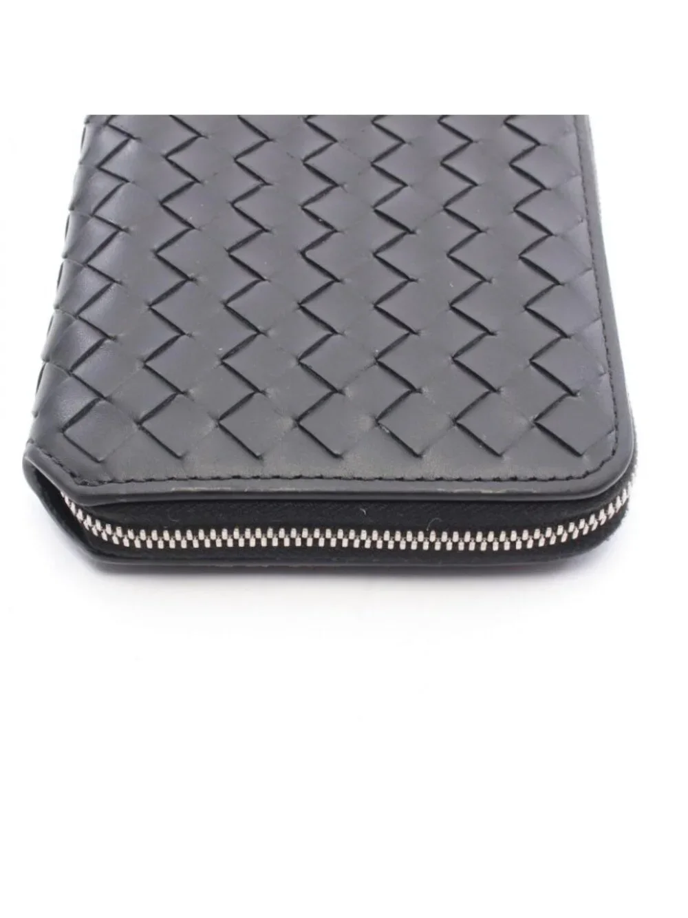 Bottega Veneta Round Wallet Intrecciato Piccolo Zip Around Black Leather
